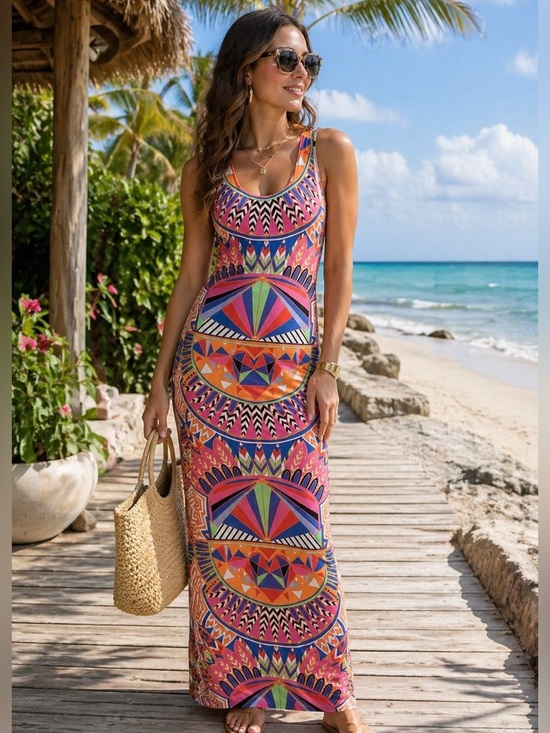 Mara Hoffman Dresses & Skirts - Mara Hoffman Aztec Print Maxi Dress XS Fitted Tank Tribal Boho Resort Vacation